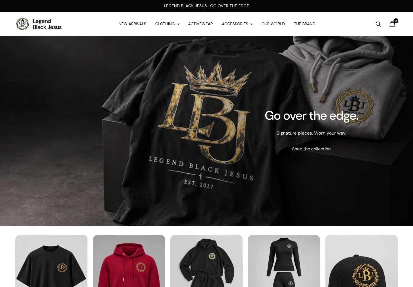 Desktop homepage of the Legend Black Jesus website in a design workspace