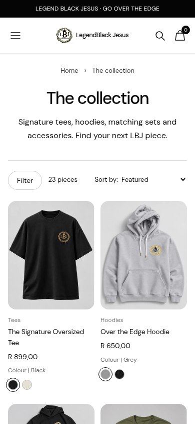 The same Legend Black Jesus store adapted for a phone